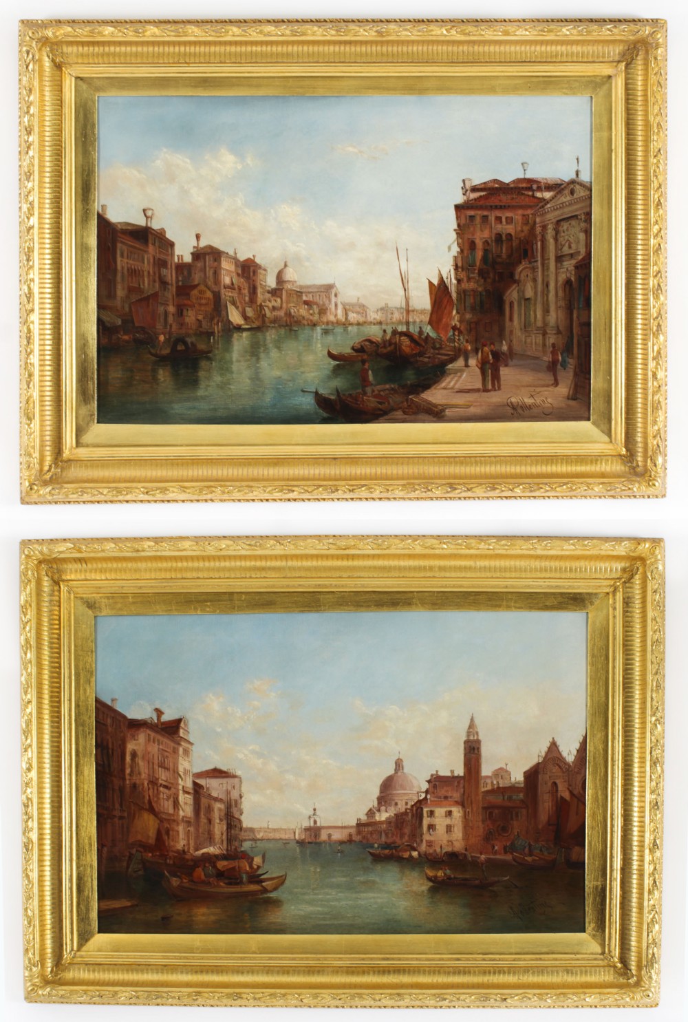 Antique Pair Oil Paintings Grand Canal Venice Alfred Pollentine 19th C