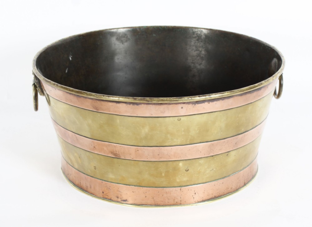 Antique Brass & Copper Bound Wine Cooler Circa 1820 19th Century