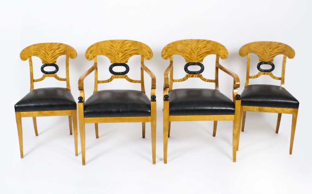 Antique Swedish Biedermeier Birchwood Pair Arm chairs & Pair Side Chairs Circa 1900
