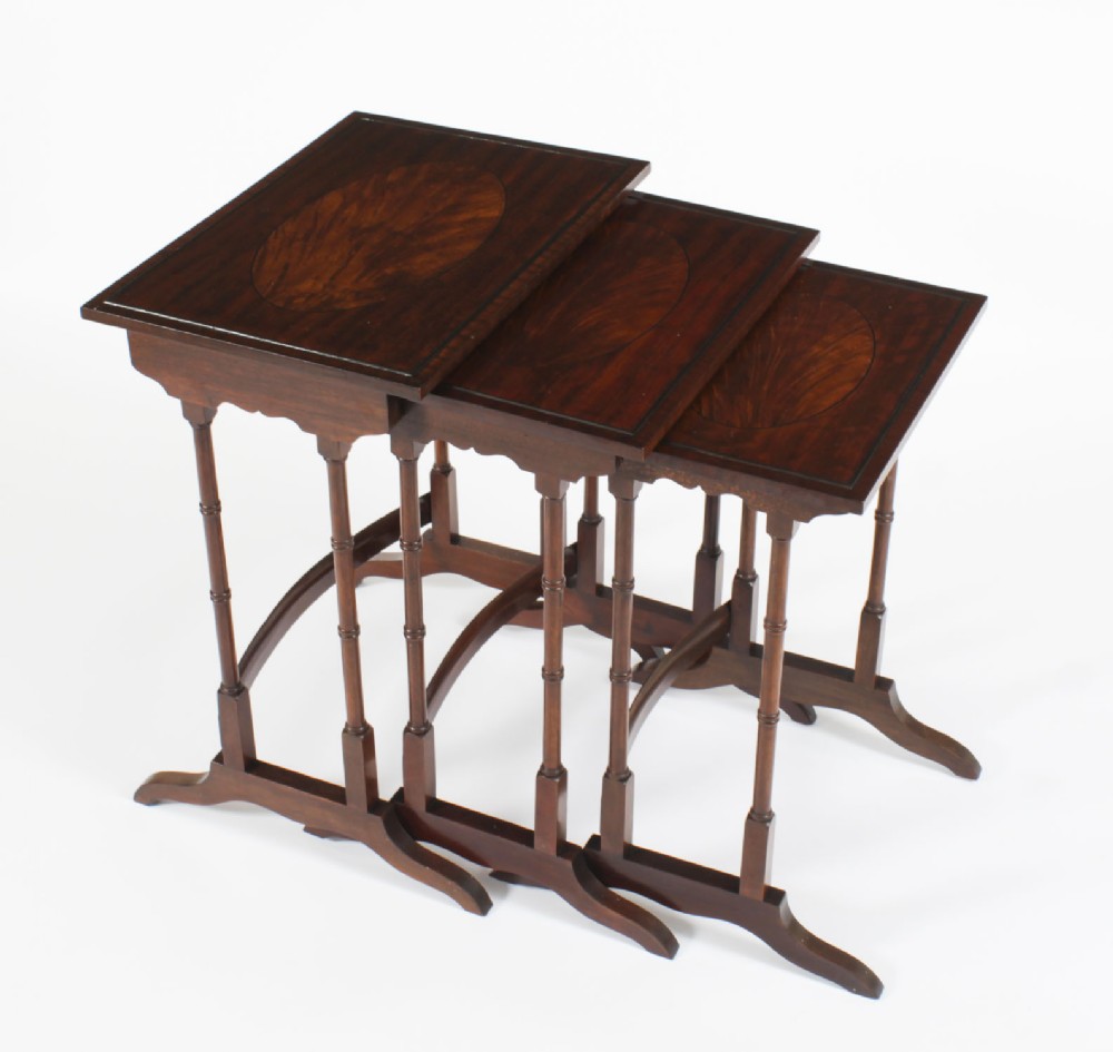 Antique Victorian Inlaid Nest of 3 Tables 19th Century