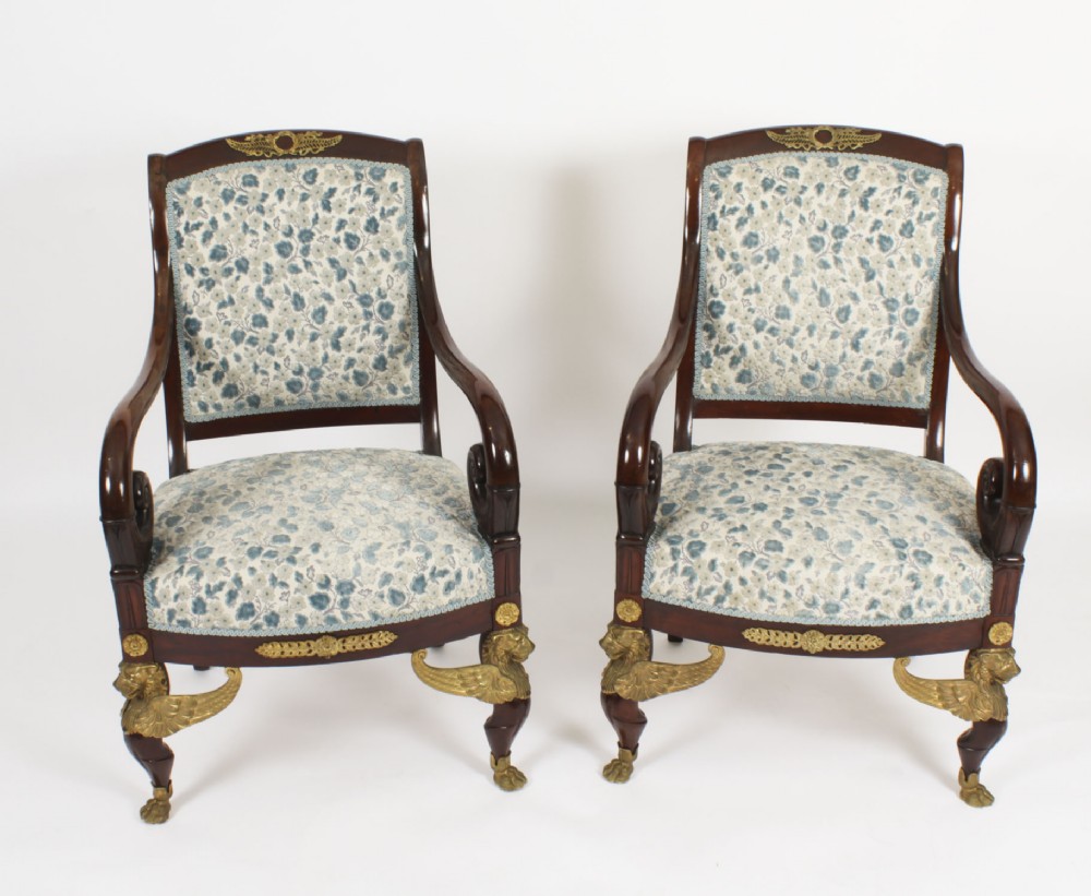 Antique Pair Ormolu Mounted Armchairs Empire Revival C1870 19th C
