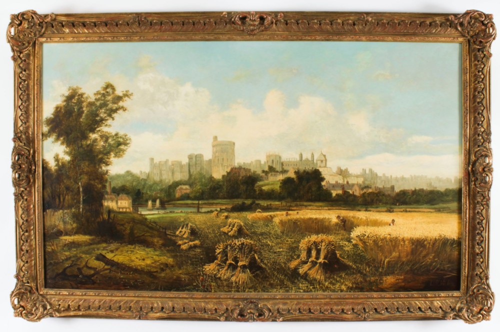 Antique Oil Painting Windsor Castle by Alfred H.Vickers Early 19th C