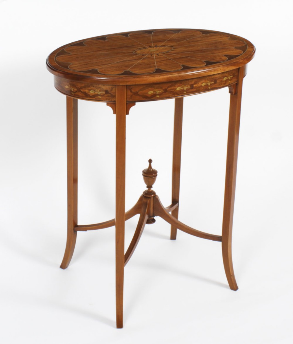 Antique Marquetry Shell Inlaid Oval Satin wood Occasional Table 19th C