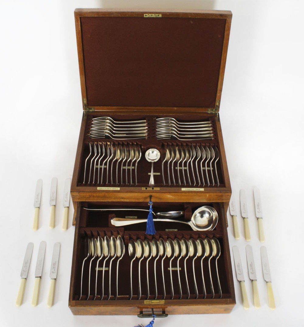 Antique Sterling Silver Canteen x 12 Hanoverian Pattern Cutlery Sheffield 1933