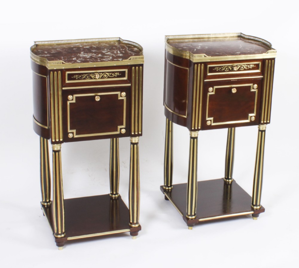 Antique Pair French Empire Mahogany Bedside Cabinets 19th Century