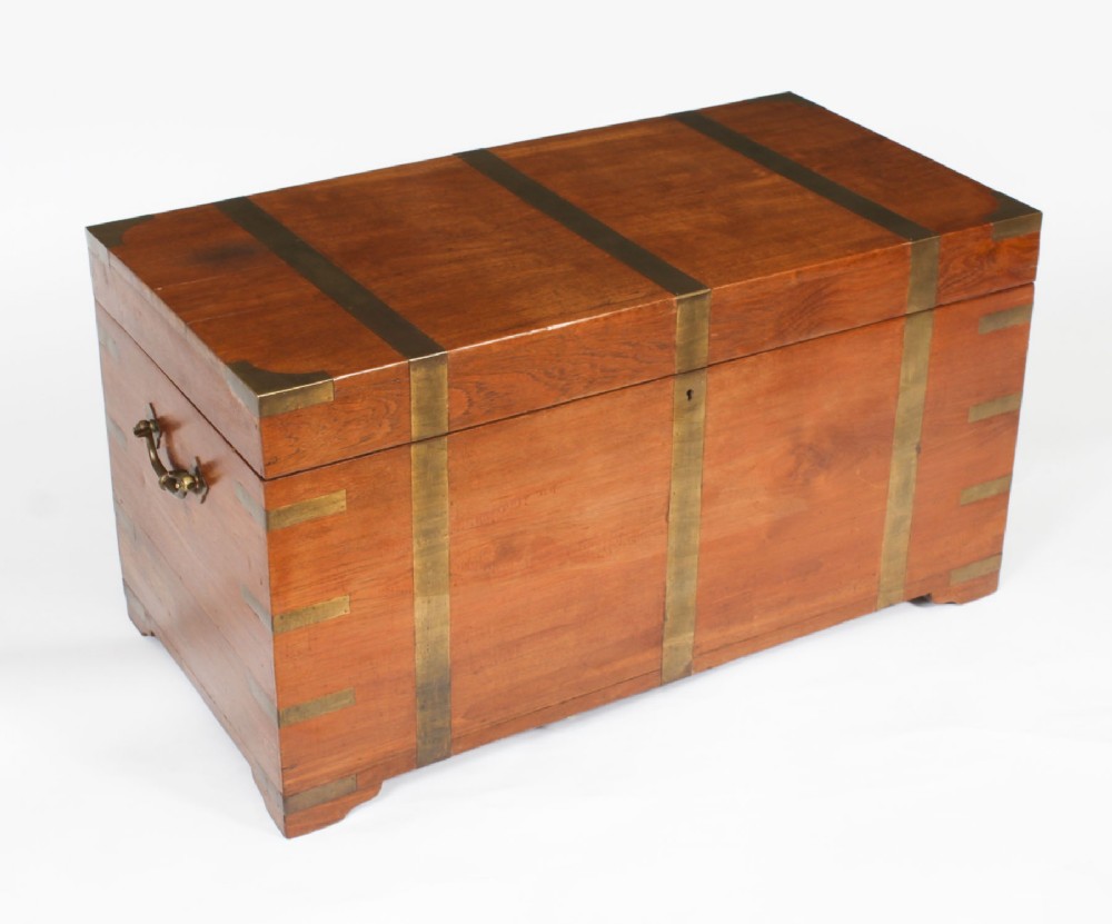 Antique Victorian Teak Military Trunk 19th Century
