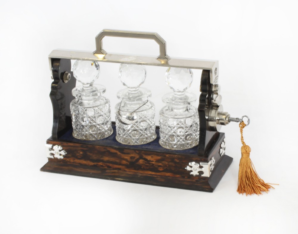 Antique Betjemann’s Coromandel Miniature 3 Bottle Tantalus 19th C