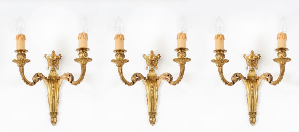 Antique Set of 3 Ormolu Wall Lights Appliques Circa 1900