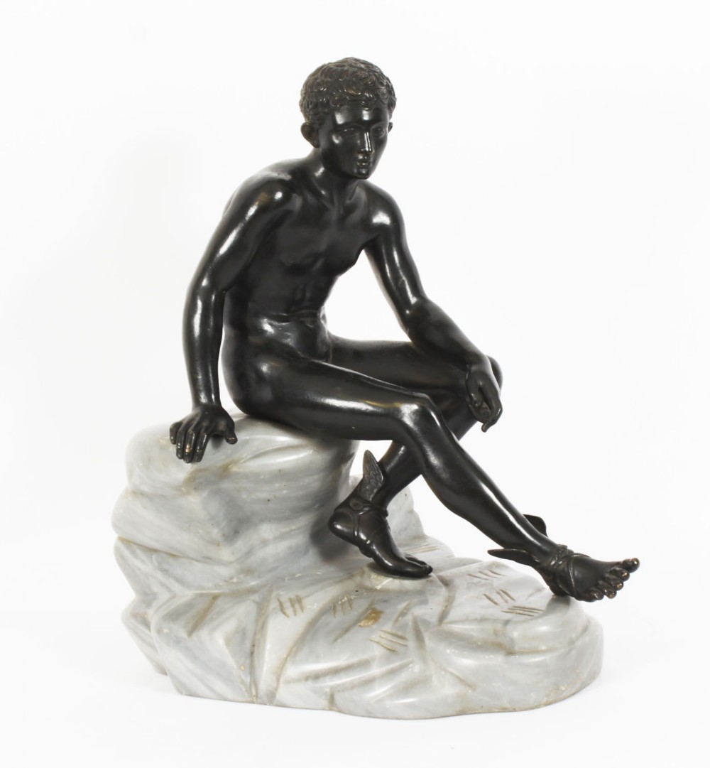 Antique Large Italian Grand Tour Bronze Sculpture Mercury Hermes 19thC