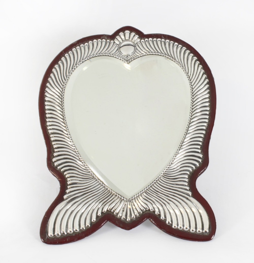 Antique Victorian sterling silver heart shaped dressing table mirror dated 1888