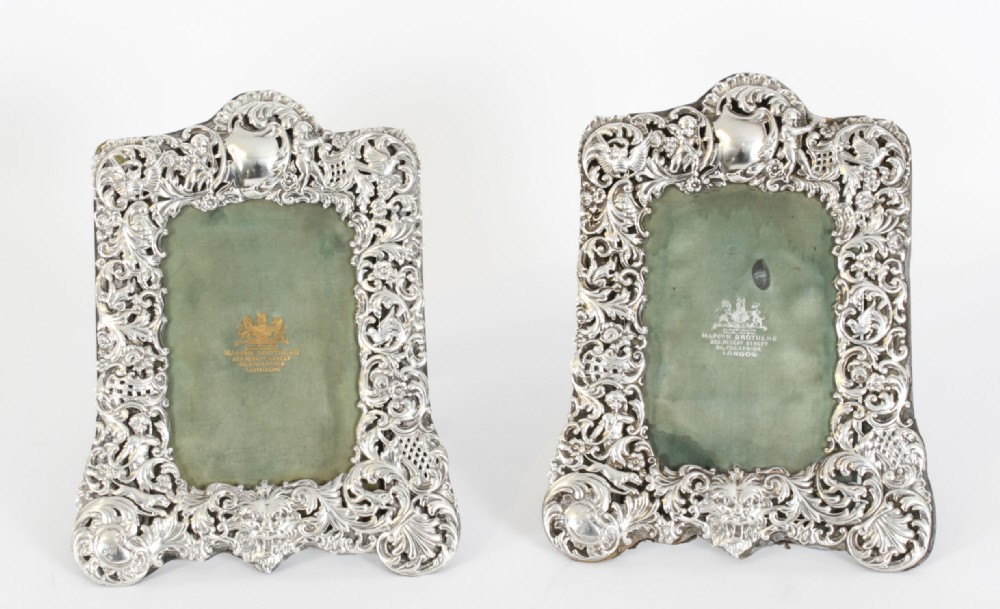 Antique Victorian Pair Sterling Silver Photo Frames by Mappin Bros 25x18cm