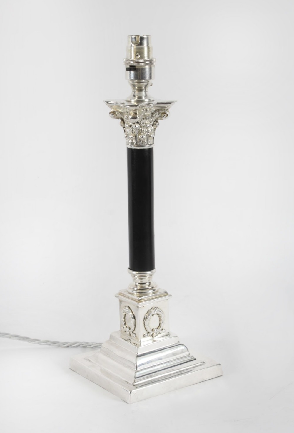 Antique Victorian Corinthian Column Silver Plated Table Lamp 19th C