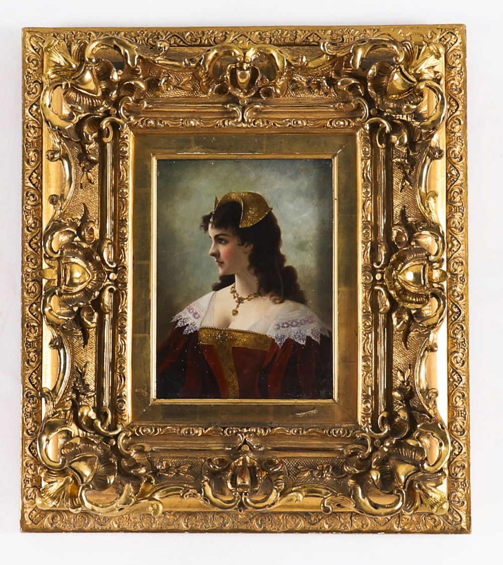 Antique Oil on Canvas Portrait Painting by Moritz Stifter Late 19th C