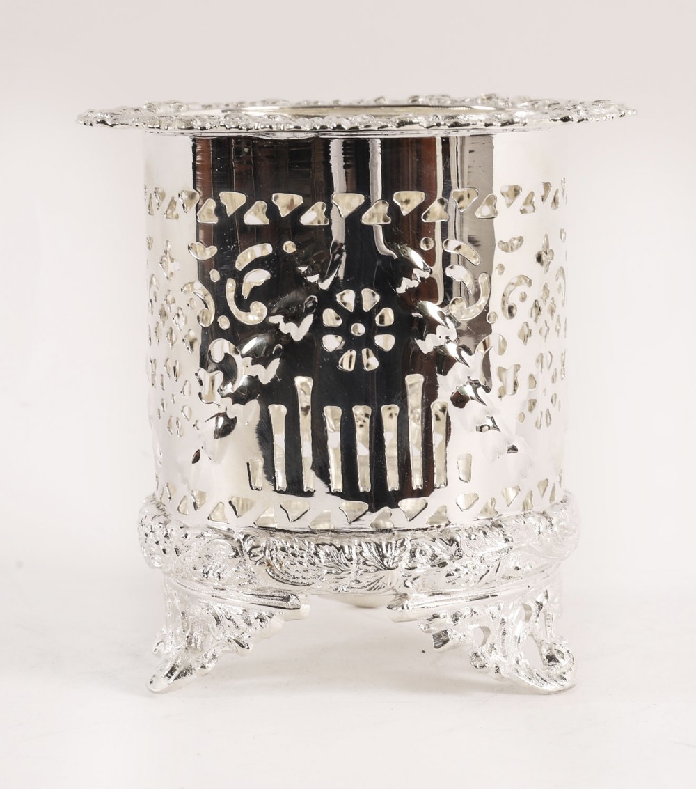 Antique Silver Plated Wine Coaster Pen Holder 20th Century