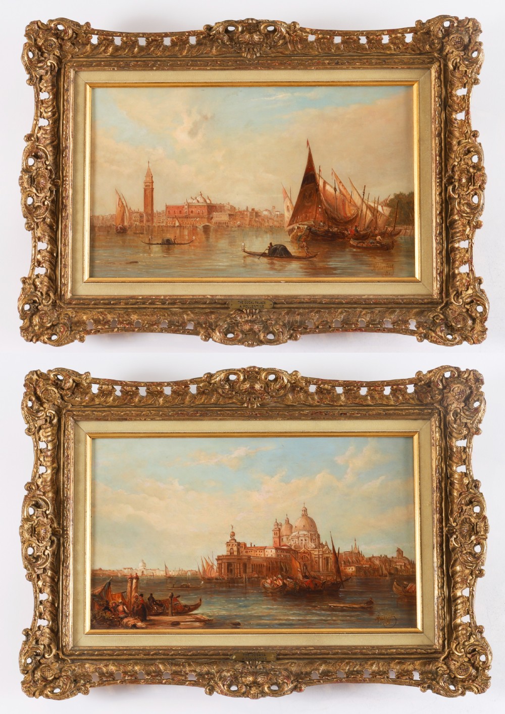 Antique Pair Oil Paintings Doges Palace & Dogana Venice Alfred Pollentine 19th C