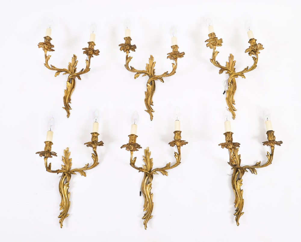 Antique Set of 6 French Neo-Classical Style Ormolu Wall Lights 19th C