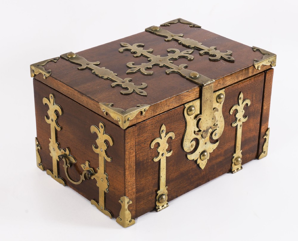 Antique Burr Walnut Brass Mounted Strongbox Coffre Fort 19th C