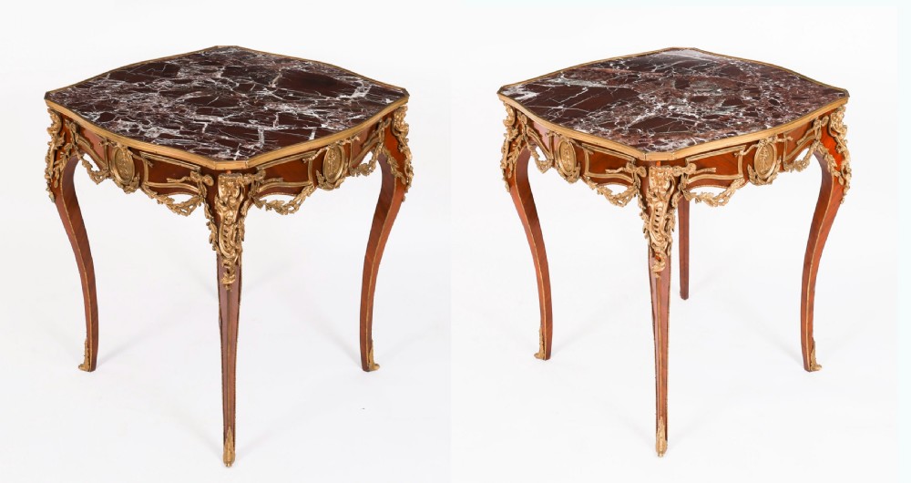 Antique Pair French Louis Revival Marble & Ormolu Occasional Tables 20th C