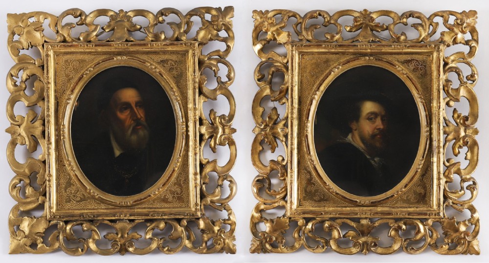 Antique Pair Self Portraits Rubens & Titian Florentine Frames 19th C