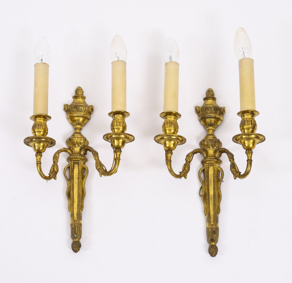 Antique Pair French Neo-classical Ormolu Wall Lights Appliques 19th century