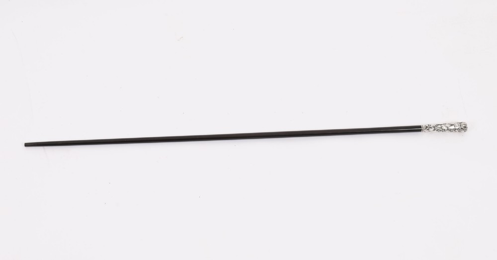 Antique French Silver Ebonized Walking Cane Stick 19th Century 92cm/36.2inches