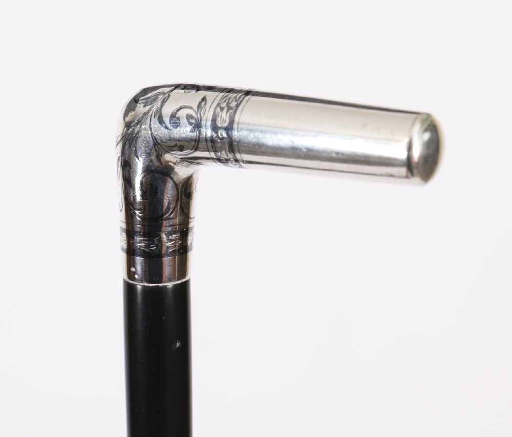 Antique French Silver Ebonized Walking Cane Stick19th Century 91cm 36inch