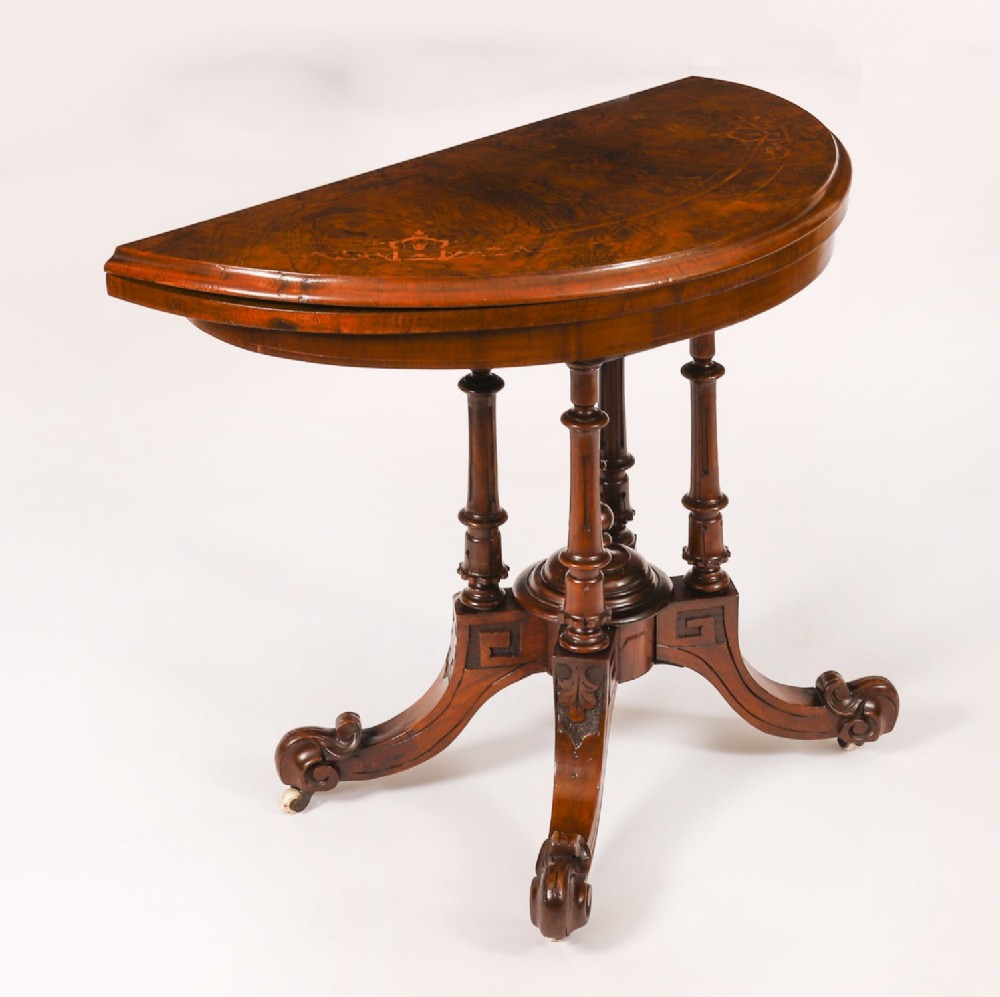 Antique Victorian Burr Walnut and Inlaid Card Table C.1860 19th C