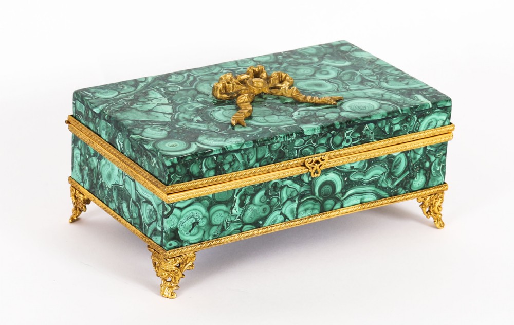 Antique Italian Ormolu Mounted Malachite Lidded Casket Circa 1900