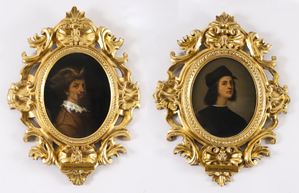 Antique Pair Self Portraits Raphael & Andrea del Sarto Florentine Frames 19th C