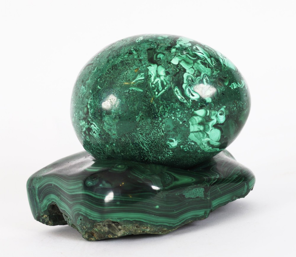 Antique Art Deco Russian Polished Malachite Egg and Stand 20th C