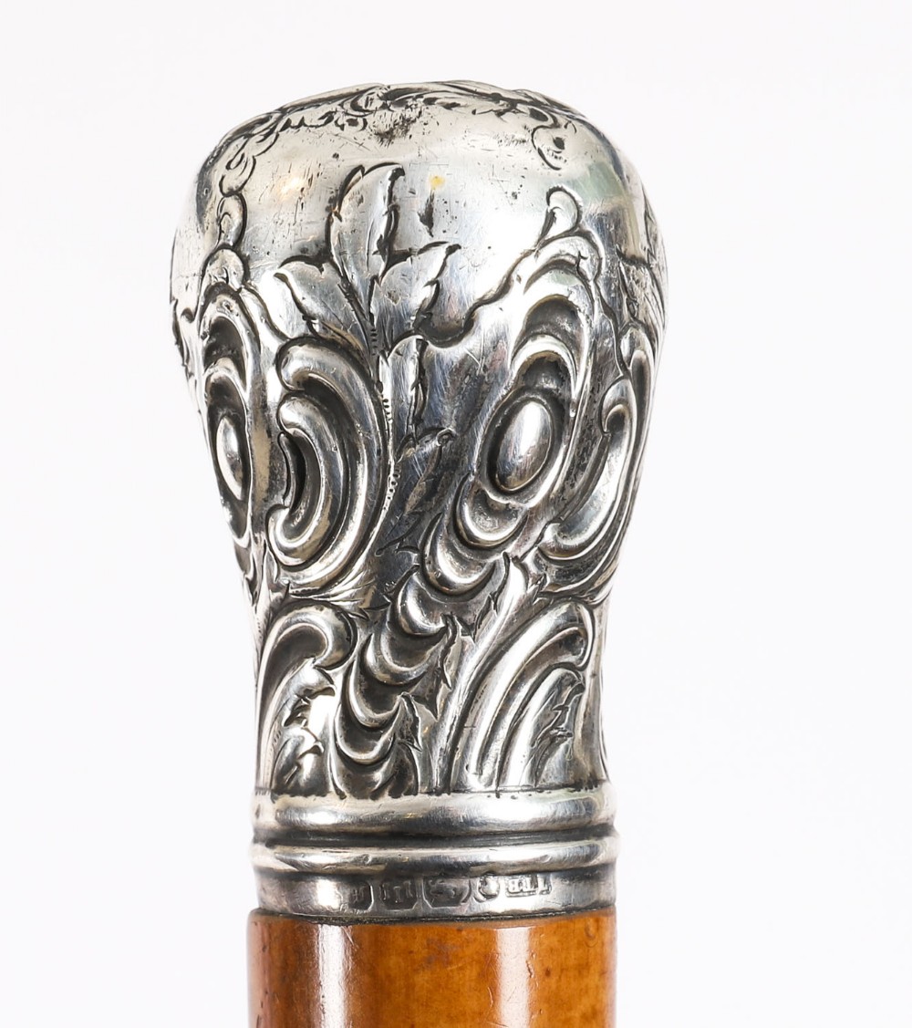 Antique English Sterling Silver Walking Stick Cane Exeter 1848 96cm / 38 inches