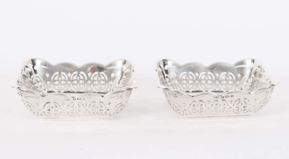 Antique Pair English Sterling Silver Bon Bon Dishes-William Devenport Dated 1925