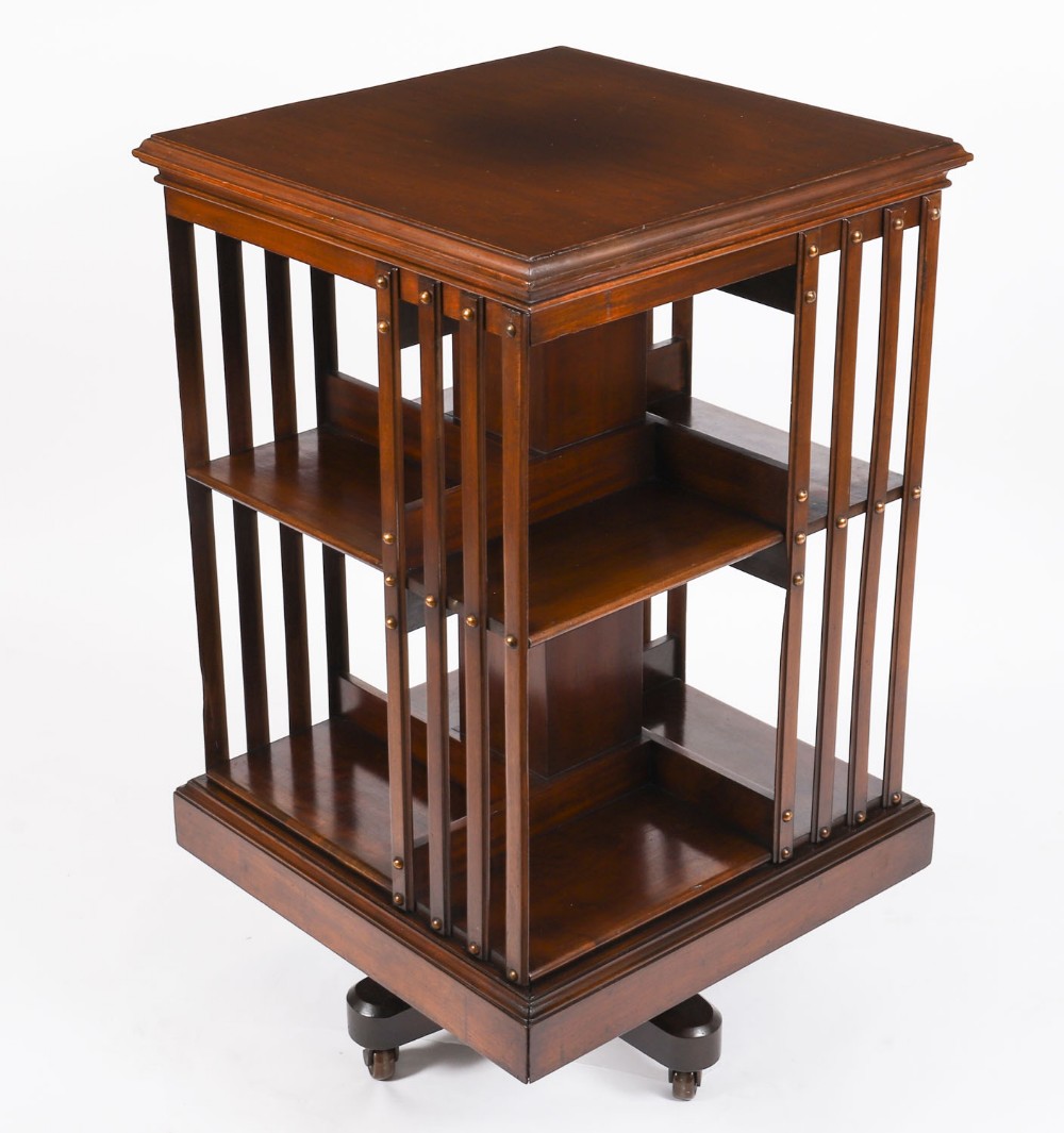 Antique English Walnut Revolving Bookcase Circa 1900