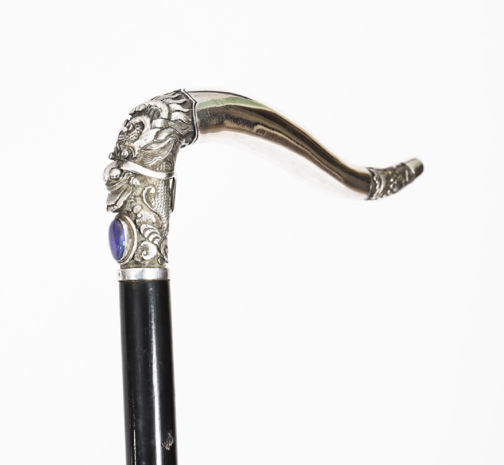 Antique Chinese Silver Dragon Walking Stick Cane C1880 92cms 36inches