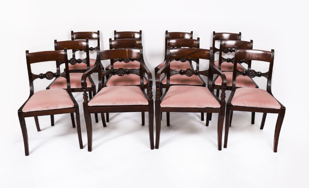Antique Set 12 Regency Bar Back Dining Chairs C1830 19th C