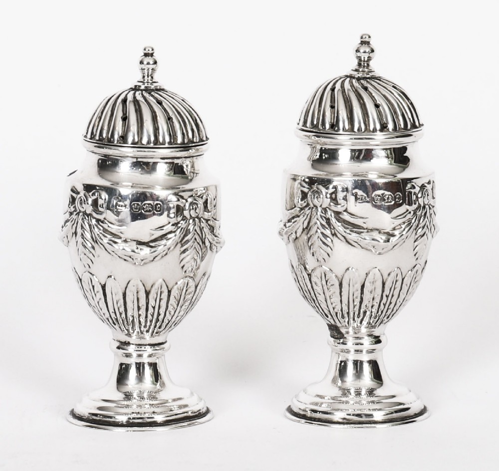 Antique Pair of Sterling Silver Salt & Pepper Shakers 1885 19th C