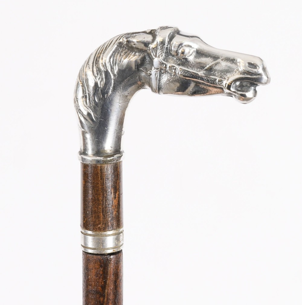 Antique French Silver Horses Head Sword Stick Cane 19th Century 92cm 36inch