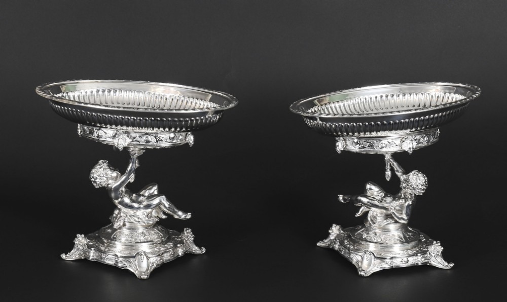 Antique Pair English Victorian Elkington Silver Plate Centrepieces 1887 19th C