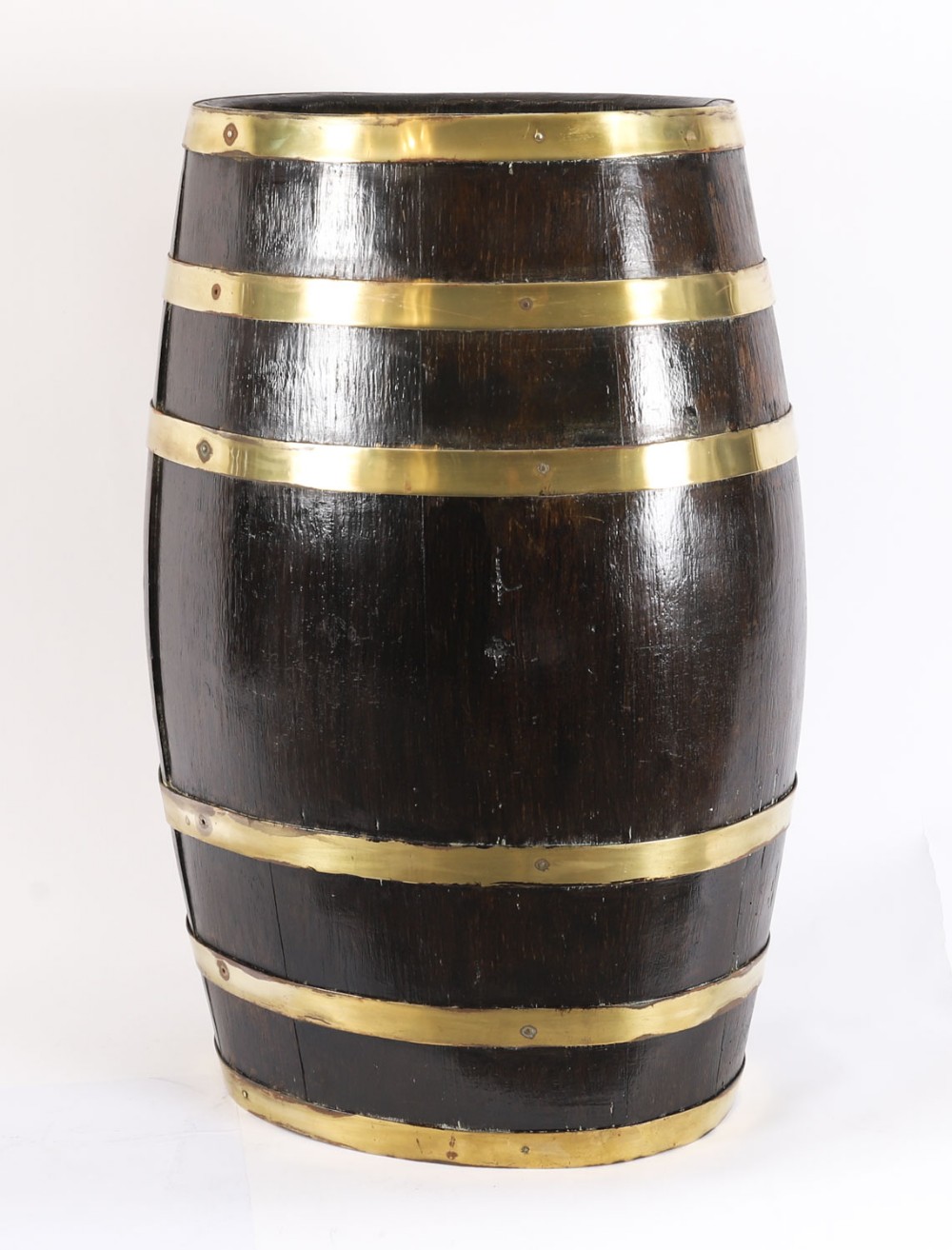 Antique Oval Brass Bound Barrel Umbrella Stick Stand 19th C