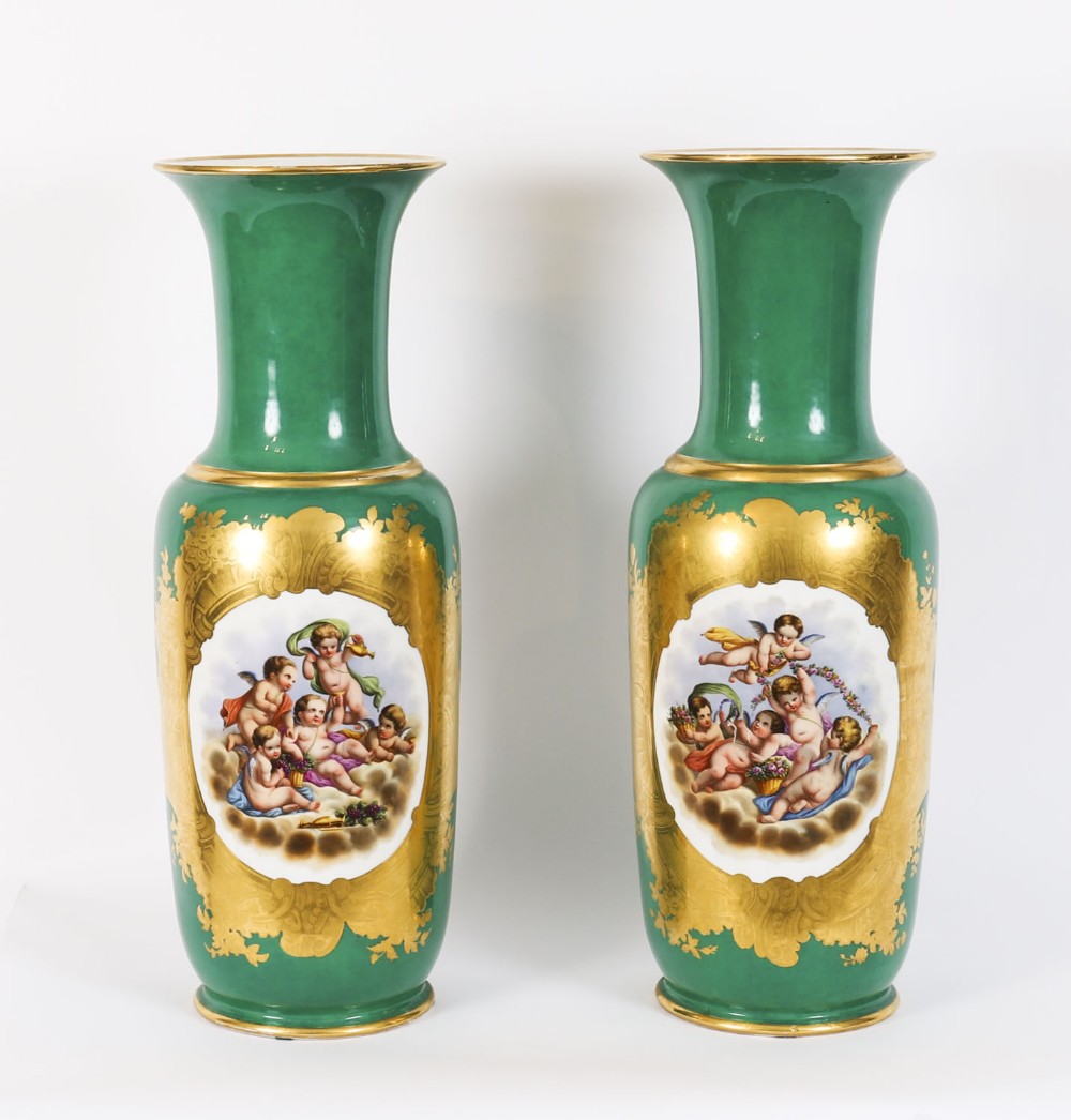 Antique Pair of Large French Paris Porcelain Vases C1870 19th C