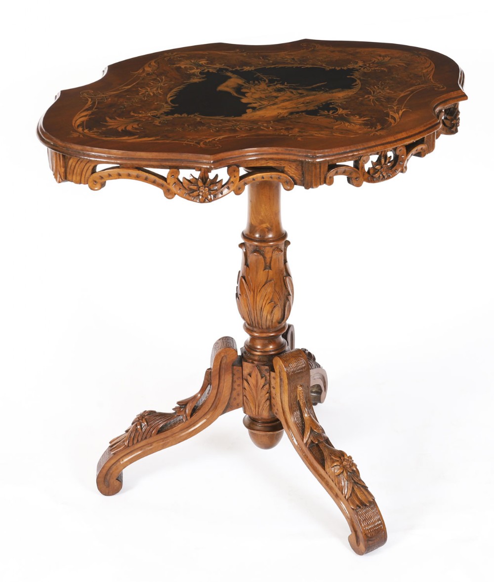 Antique Swiss Walnut Marquetry Occasional Table 19th C