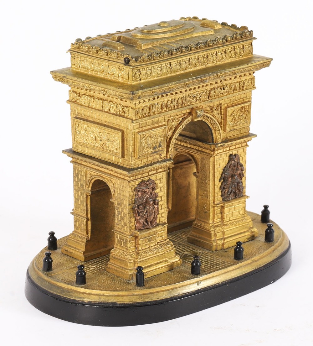 Antique French Gilt Bronze Grand Tour Model of The Arc de Triomphe 19th C