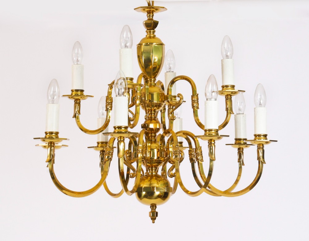 Antique Pair Dutch Renaissance Brass Two-tier Chandeliers Circa 1920 View III