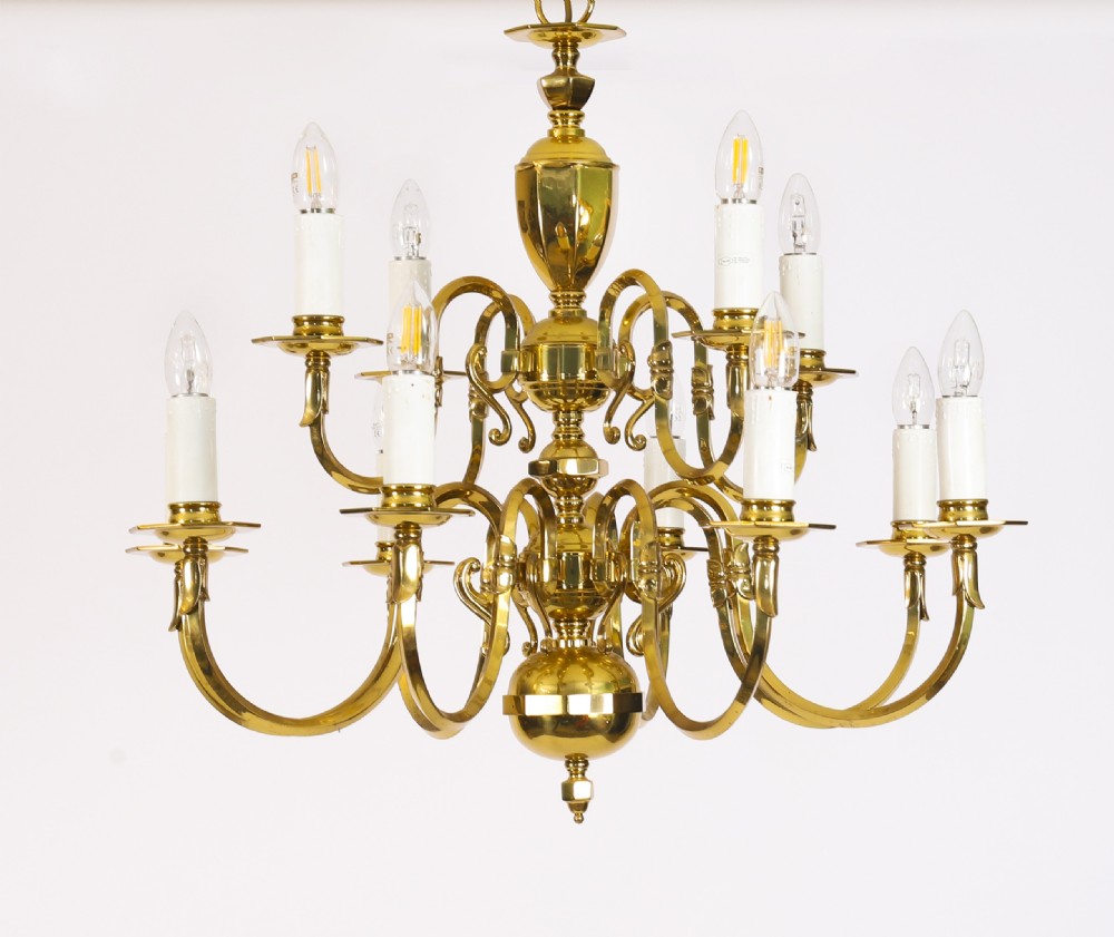 Antique Pair Dutch Renaissance Brass Two-tier Chandeliers Circa 1920 View VI