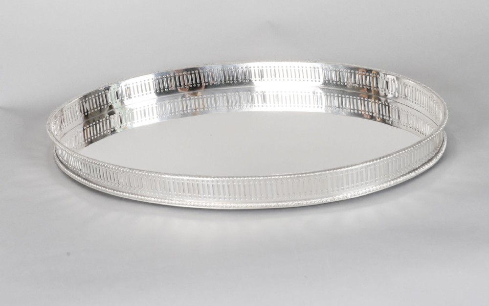 Antique Victorian Oval Silver Plated Gallery Tray 20th Century