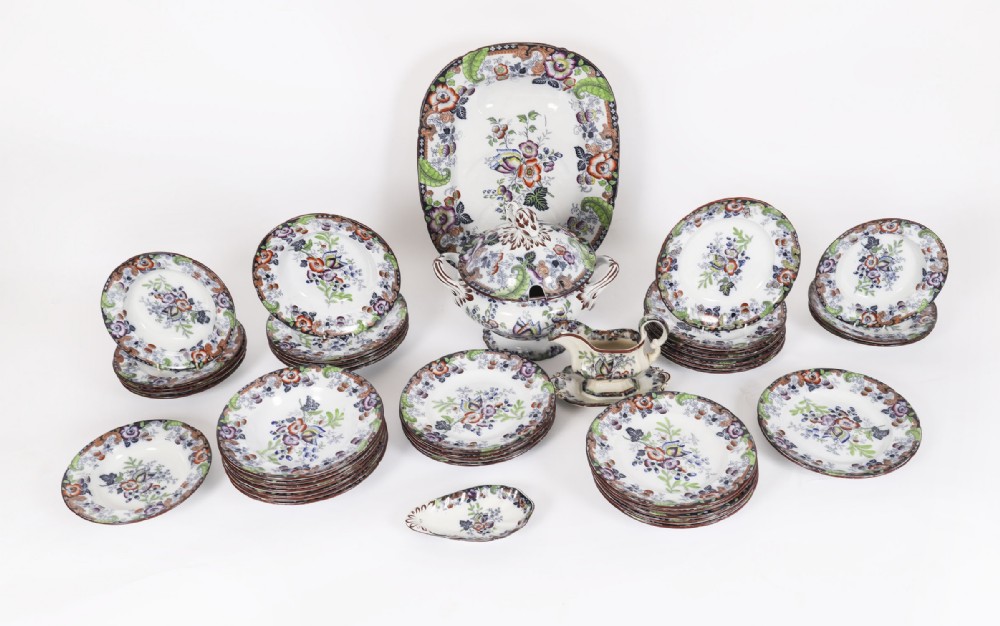 Antique 43 Piece Thomas Fell & Co Decorated Dinner Service Circa 1830
