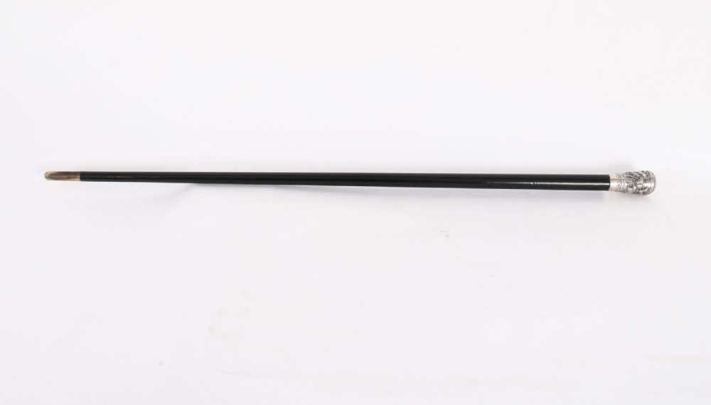 Antique Anglo-Indian Hardwood & Silver Pommel Walking Stick C1880 91.5cm 36