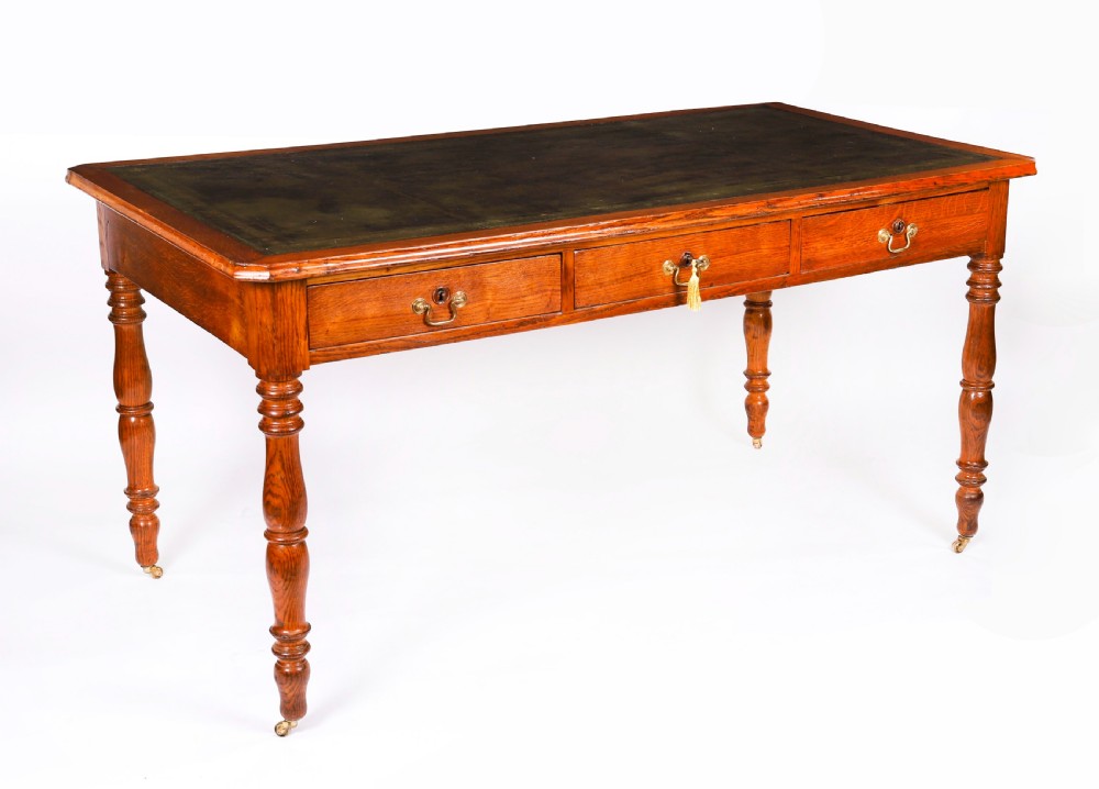 Antique Victorian 6 Drawer Oak Partners Writing Table C1850 19th C