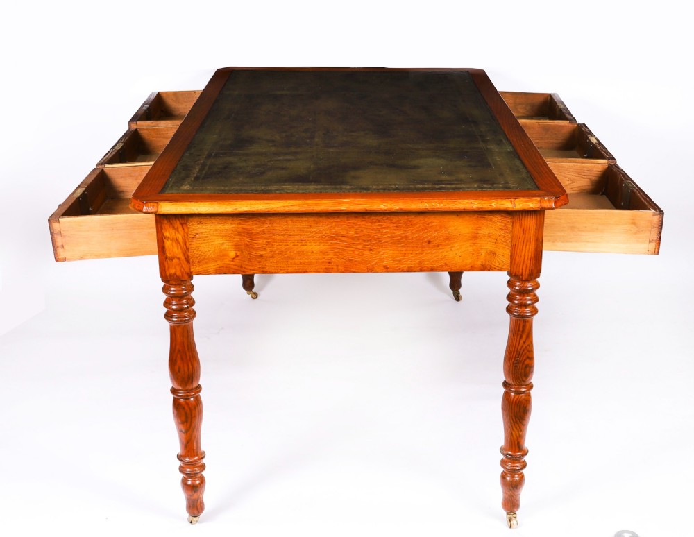 Antique Victorian 6 Drawer Oak Partners Writing Table C1850 19th C View VIII