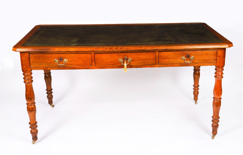 Antique Victorian 6 Drawer Oak Partners Writing Table C1850 19th C View X